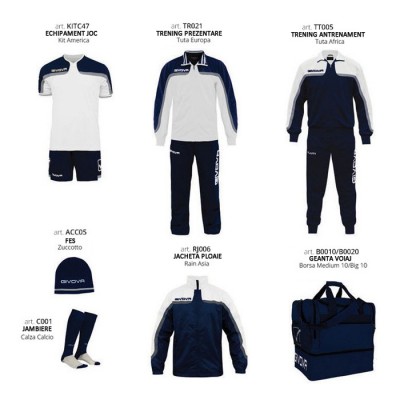 Set complet echipament fotbal Box Platinum Basico, Alb-Bleumarin, GIVOVA
